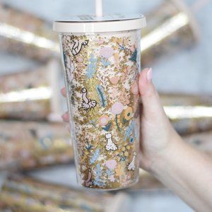 Floral glitter Dick Travel Tumbler w/ straw